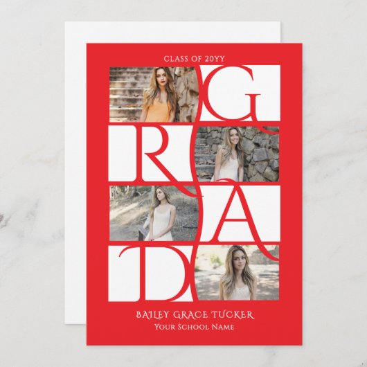 Eleganter 5-Foto-Graduate--Hellroter Abschluss Ankündigung (Vorne/Hinten)