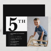 Eleganter 5. Geburtstag Einladung Black Chic Moder (Vorne/Hinten)