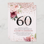 Eleganter 60. Blumengeburtstag Einladung (Vorne/Hinten)