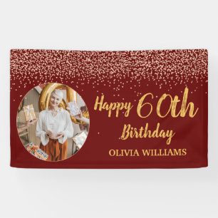 Eleganter 60. Geburtstag Burgundy Gold Glitzer Banner