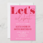 Eleganter 60. Geburtstag Einladung Pink Glitzer Gl (Vorderseite)