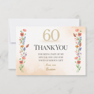 Eleganter 60. Geburtstag - Florales Wildblumendesi Dankeskarte