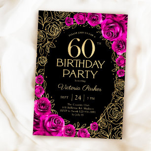Eleganter 60. Geburtstag Fuchsia Rosa Schwarz & Go Einladung