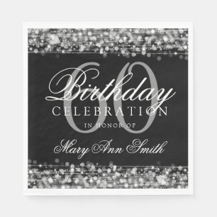 Eleganter 60. Geburtstag silberne Bokeh Serviette