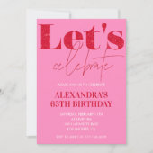 Eleganter 65. Geburtstag Einladung Pink Glitzer Gl (Vorderseite)