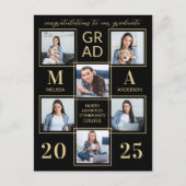 Eleganter 6 Foto Personalisiert Black Gold Abschlu Einladungspostkarte (Vorderseite)