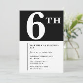 Eleganter 6. Geburtstag Einladung Black Chic Boy (Stehend Vorderseite)