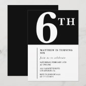 Eleganter 6. Geburtstag Einladung Black Chic Boy (Vorne/Hinten)