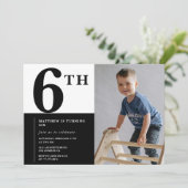 Eleganter 6. Geburtstag Einladung Black Chic Moder (Stehend Vorderseite)