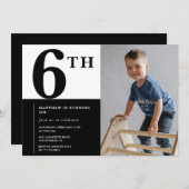 Eleganter 6. Geburtstag Einladung Black Chic Moder (Vorne/Hinten)