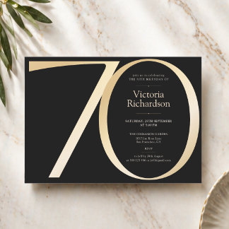 Eleganter 70. Geburtstag in Schwarz und Gold Einladung