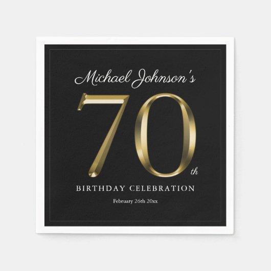 Eleganter 70. Geburtstag Solid Gold Text Schwarz Serviette (Vorderseite)