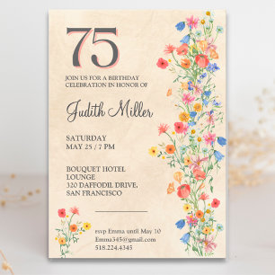 Eleganter 75. Geburtstag – Florales Party-Design Einladung
