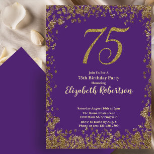 Eleganter 75. Geburtstag in Lila und Gold Einladung
