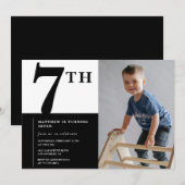 Eleganter 7. Geburtstag Einladung Black Chic Moder (Vorne/Hinten)