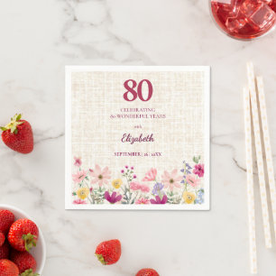 Eleganter 80. Geburtstag für sie - Leinen Floral Serviette