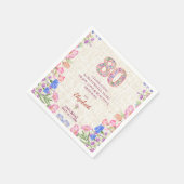 Eleganter 80. Geburtstag für sie - Rosa Blumen  Serviette (Ecke)