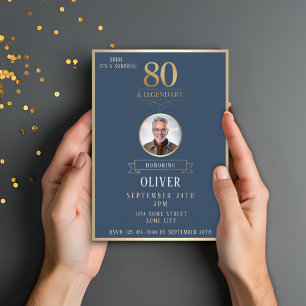 Eleganter 80. Geburtstag Navy & Gold Legendär Einladung