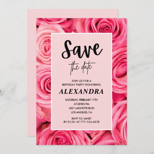 Eleganter 84. Geburtstag Rosa Save the Date Einladung (Vorne/Hinten)