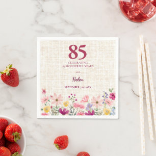 Eleganter 85. Geburtstag für Sie - Leinen Floral Serviette
