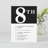 Eleganter 8. Geburtstag Einladung Black Chic Boy (Stehend Vorderseite)
