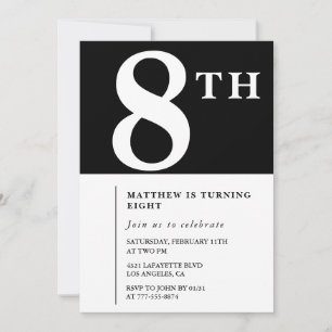 Eleganter 8. Geburtstag Einladung Black Chic Boy