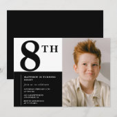 Eleganter 8. Geburtstag Einladung Black Chic Moder (Vorne/Hinten)