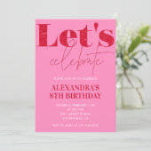 Eleganter 8. Geburtstag Einladung Rosa Glitzer Gla (Stehend Vorderseite)