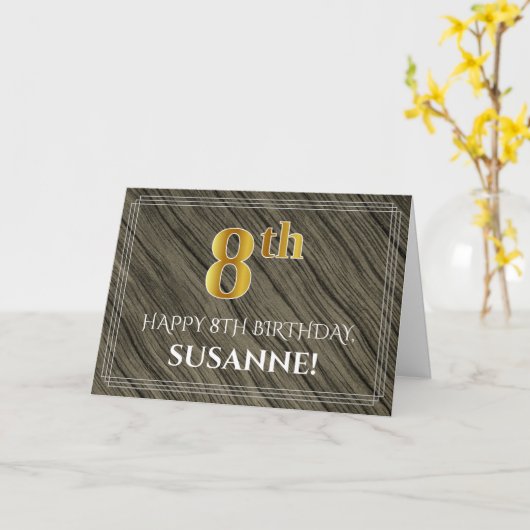Eleganter 8. Geburtstag: Imitate Holz, Imitate Gol Karte (Gelbe Blume)