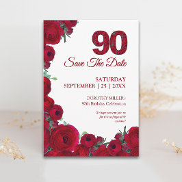 Eleganter 90. Geburtstag Fette 90 Rote Blumen Save The Date