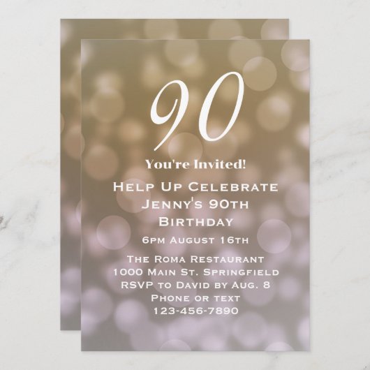 Eleganter 90. Geburtstag für sie Einladung (Vorne/Hinten)