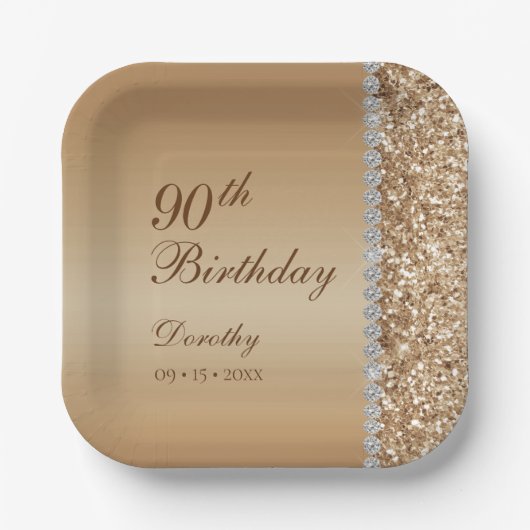 Eleganter 90. Geburtstag Pappteller (Vorderseite)