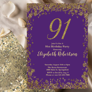 Eleganter 91. Geburtstag in Lila und Gold Einladung