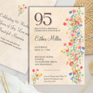 Eleganter 95. Geburtstag - Wildblumen-Design 95 Ja Einladung