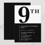Eleganter 9. Geburtstag Einladung Black Chic Moder (Vorne/Hinten)