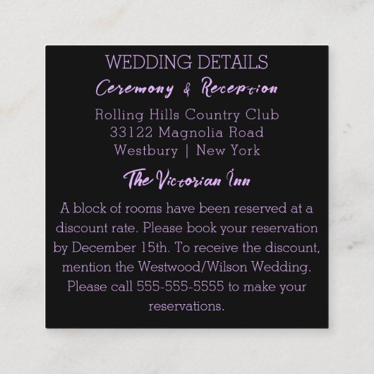 Eleganter Abend Begleitkarte (Rückseite)