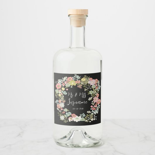 Eleganter Abend Blumengarten Alkoholflaschenetikett (Vorderseite)
