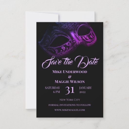 Eleganter Abend Hochzeit speichert das Datum Save The Date (Vorderseite)