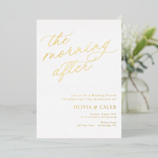 Eleganter Abend nach Hochzeit Brunch Folieneinladung (Stehend vorne)