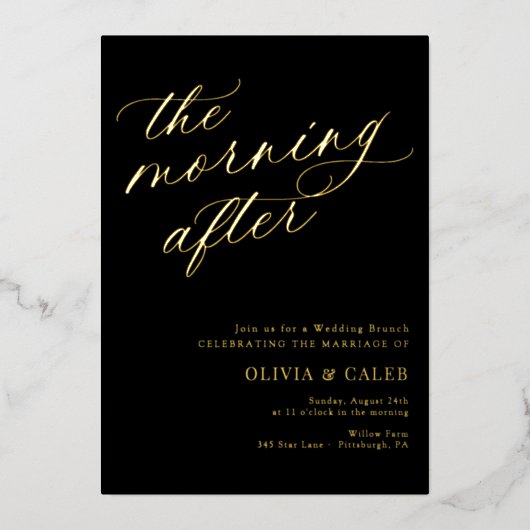 Eleganter Abend nach Hochzeit Brunch Folieneinladung (Vorderseite)