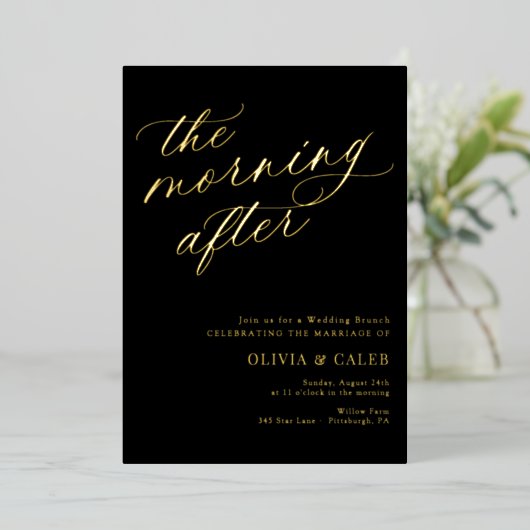 Eleganter Abend nach Hochzeit Brunch Folieneinladung (Stehend vorne)