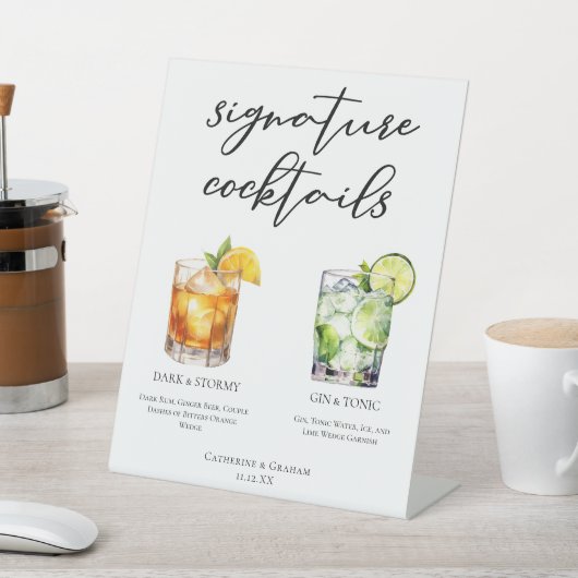 Eleganter Abend Signature Cocktails Hochzeitsmenü Sockelschild (In SItu)
