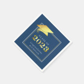 Eleganter Abschluss 2023 Blue Gold Metallic Script Serviette (Ecke)