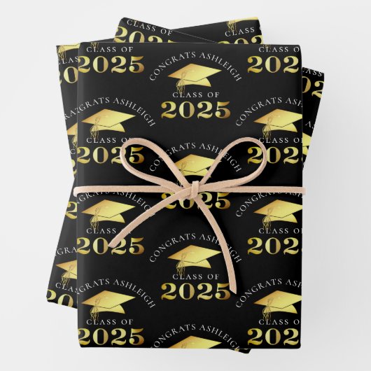 Eleganter Abschluss 2025 Imitats Gold Foil Your Co Geschenkpapier Set (Beispiel)