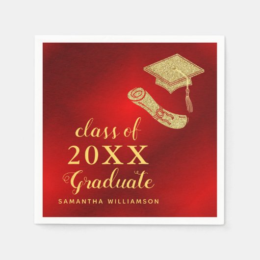 Eleganter Abschluss 2025 Rot und Gold Serviette (Vorderseite)