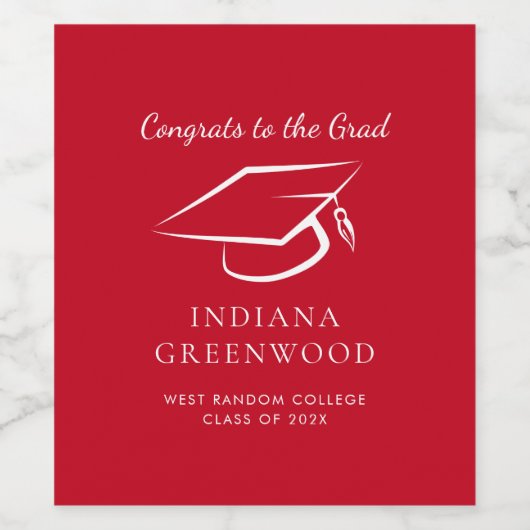 Eleganter Abschluss 2025 Script Red Celebration Weinetikett (Einzelnes Label)