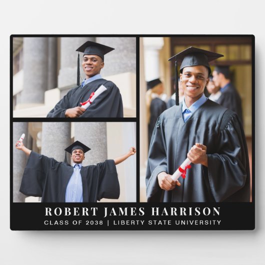 Eleganter Abschluss 3 FotoCollage Schwarz Fotoplatte (Vorderseite)