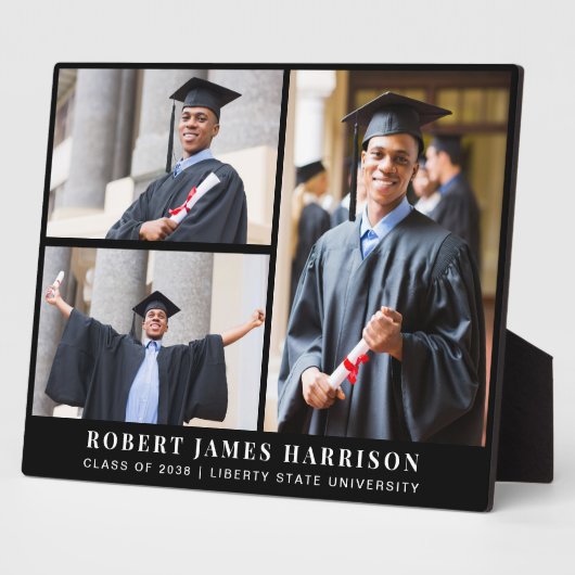 Eleganter Abschluss 3 FotoCollage Schwarz Fotoplatte (Seite)