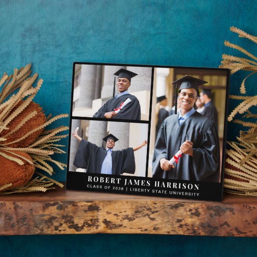 Eleganter Abschluss 3 FotoCollage Schwarz Fotoplatte (Seite)