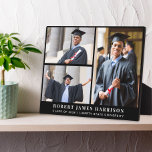 Eleganter Abschluss 3 FotoCollage Schwarz Fotoplatte<br><div class="desc">Eleganter Abschluss halten schwarze Foto-Plakette,  um Ihren Absolvent zu feiern mit einer drei Bild-Collage und seinen Namen,  Klassenjahr und Schule in eleganter,  moderner weißer Typografie.</div>